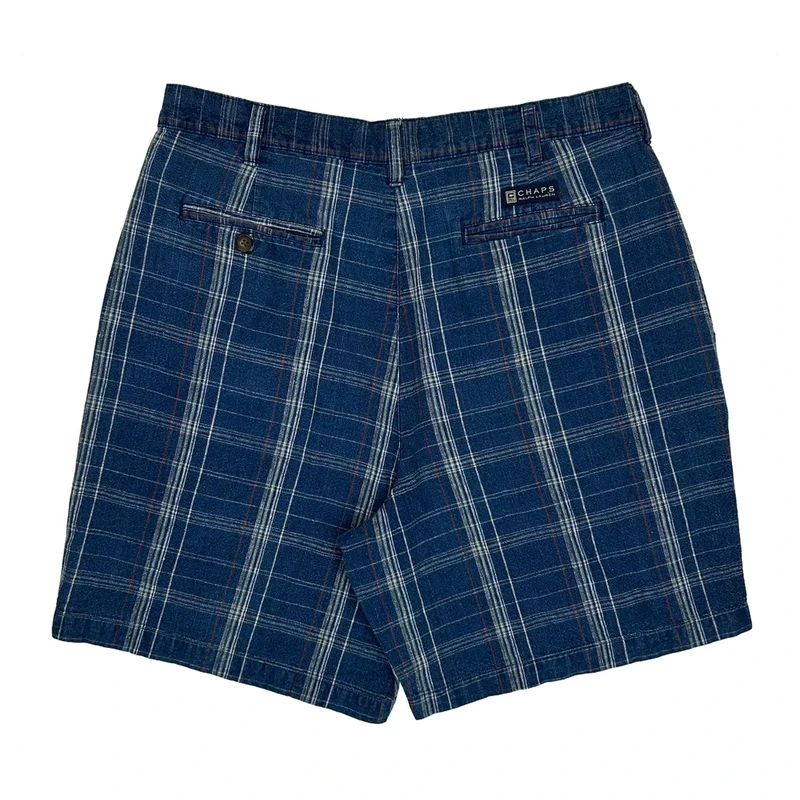 Chaps Ralph Lauren Checked Shorts - 33W 8L Blue Linen Blend