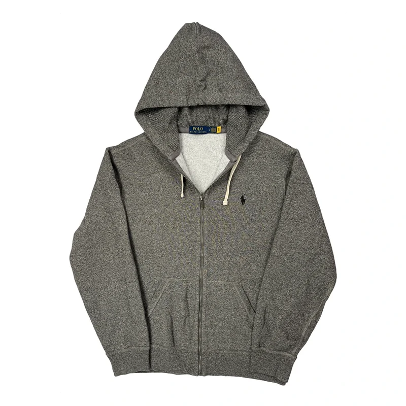 Polo By Ralph Lauren Full Zip Hoodie - Large Grey Cotton