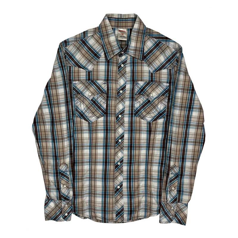 True Religion Checked Pearl Snap Shirt - Large Brown Cotton