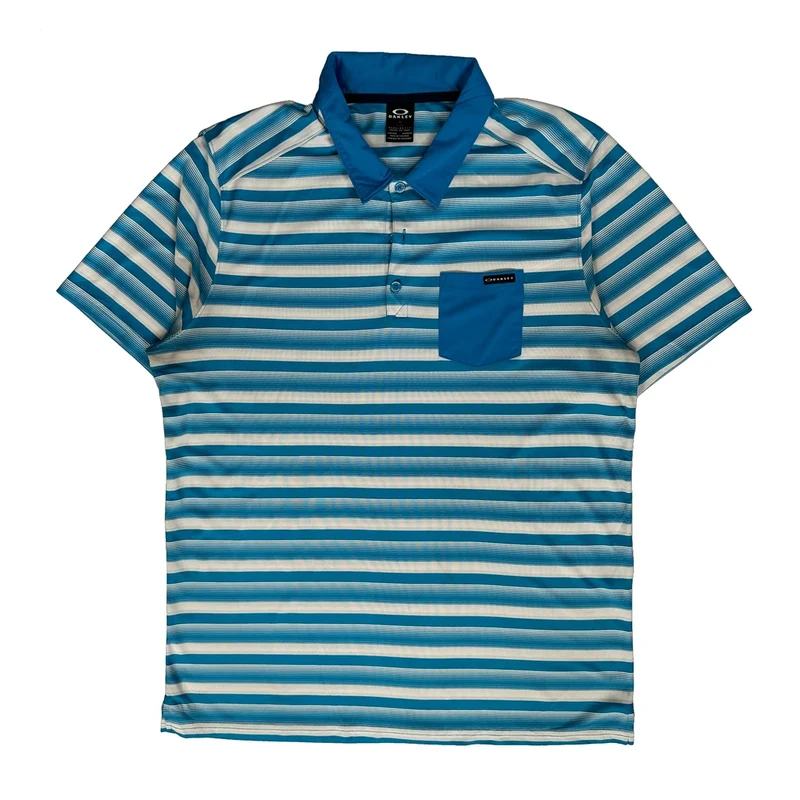 Oakley Striped Polo Shirt - XL Blue Polyester