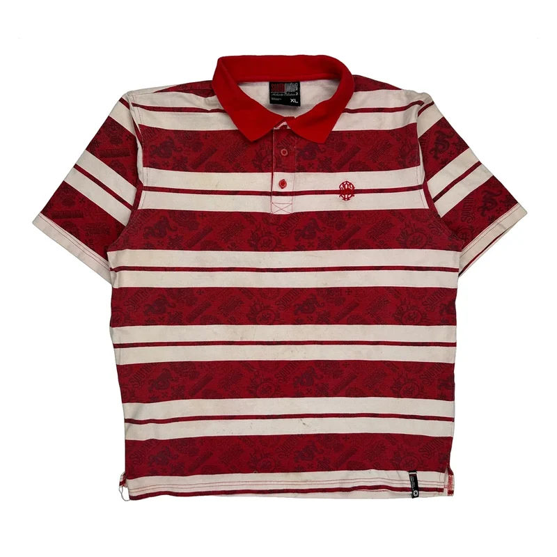 Southpole Striped Polo Shirt - XL Red Cotton