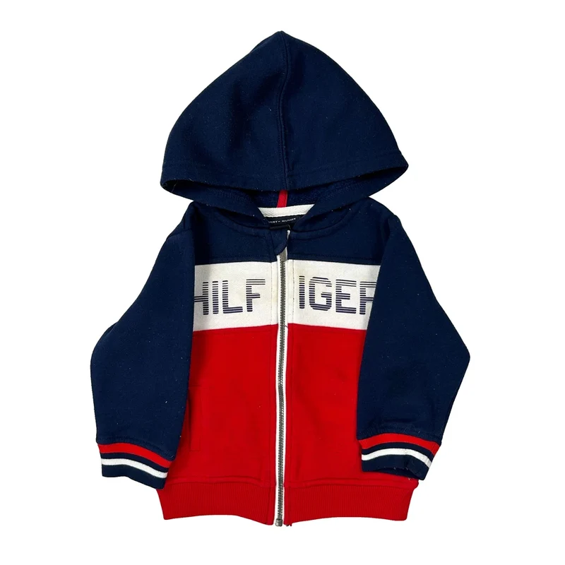 Age 12 Months Tommy Hilfiger Spellout Hoodie - 2XS Navy Cotton