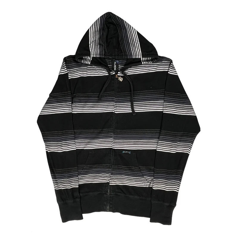 Billabong Striped Hoodie - Large Black Cotton