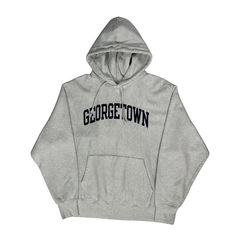 Reverse Weave Champion Georgetown Hoodie - Large Grey Cotton