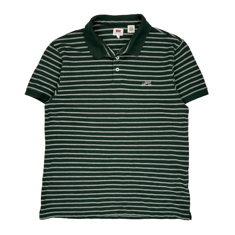 Levis Striped Polo Shirt - Large Green Cotton