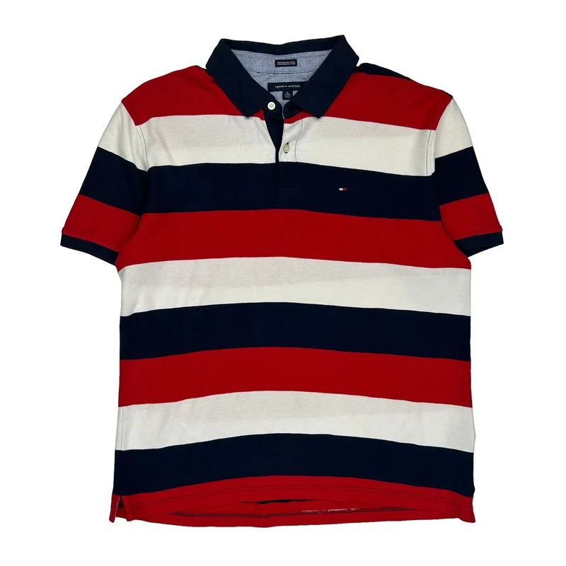 Tommy Hilfiger Striped Polo Shirt - XL Red Cotton