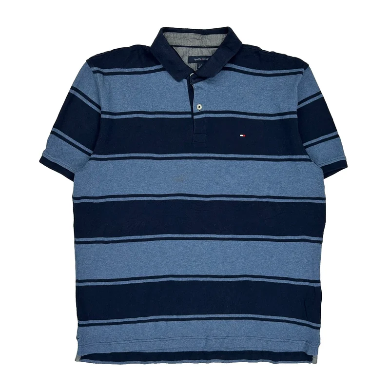 Tommy Hilfiger Striped Polo Shirt - Large Blue Cotton