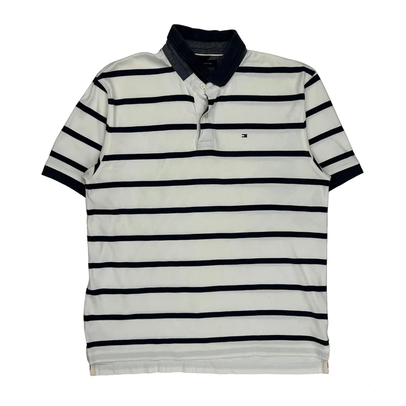 Tommy Hilfiger Striped Polo Shirt - XL White Cotton