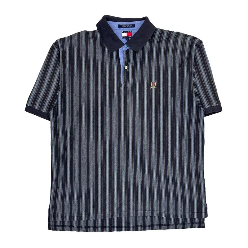 Tommy Hilfiger Striped Polo Shirt - XL Black Cotton