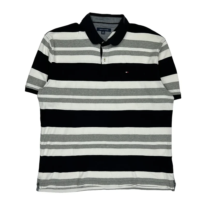 Tommy Hilfiger Striped Polo Shirt - XL Black Cotton