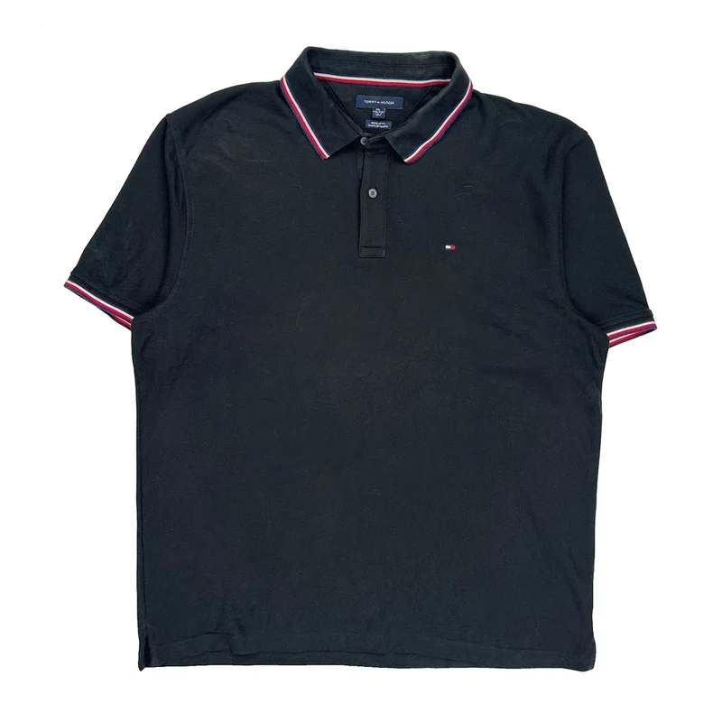 Tommy Hilfiger Striped Polo Shirt - 2XL Black Cotton