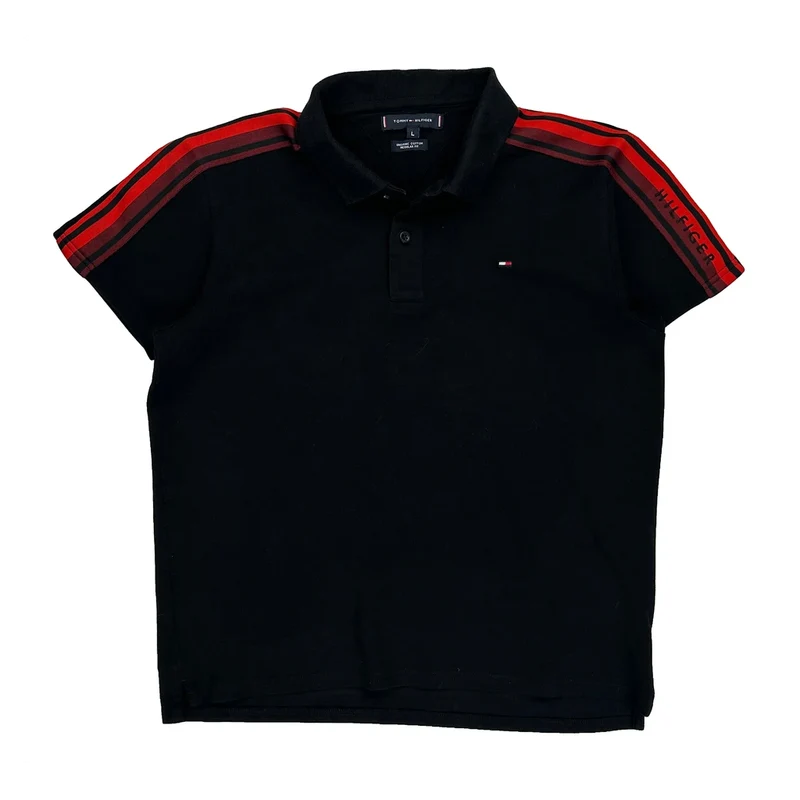 Tommy Hilfiger Striped Polo Shirt - Large Black Cotton