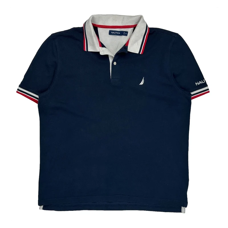 Nautica Striped Polo Shirt - XL Navy Cotton