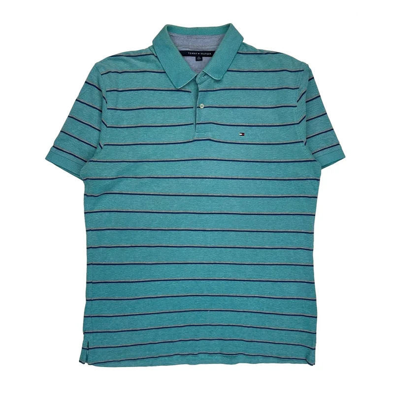 Tommy Hilfiger Striped Polo Shirt - XL Green Cotton