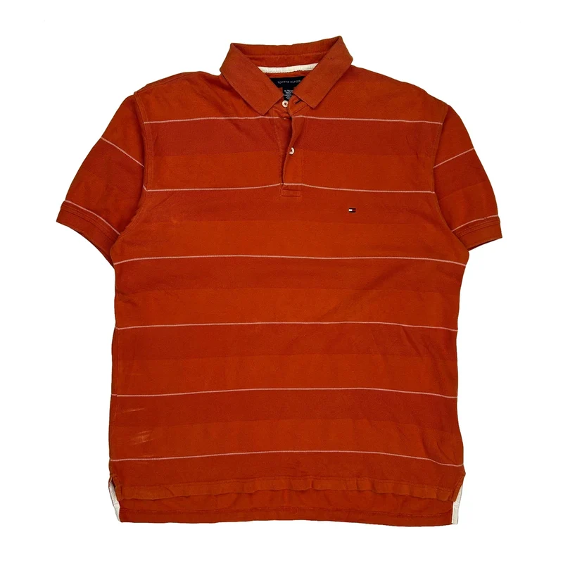 Tommy Hilfiger Striped Polo Shirt - XL Orange Cotton