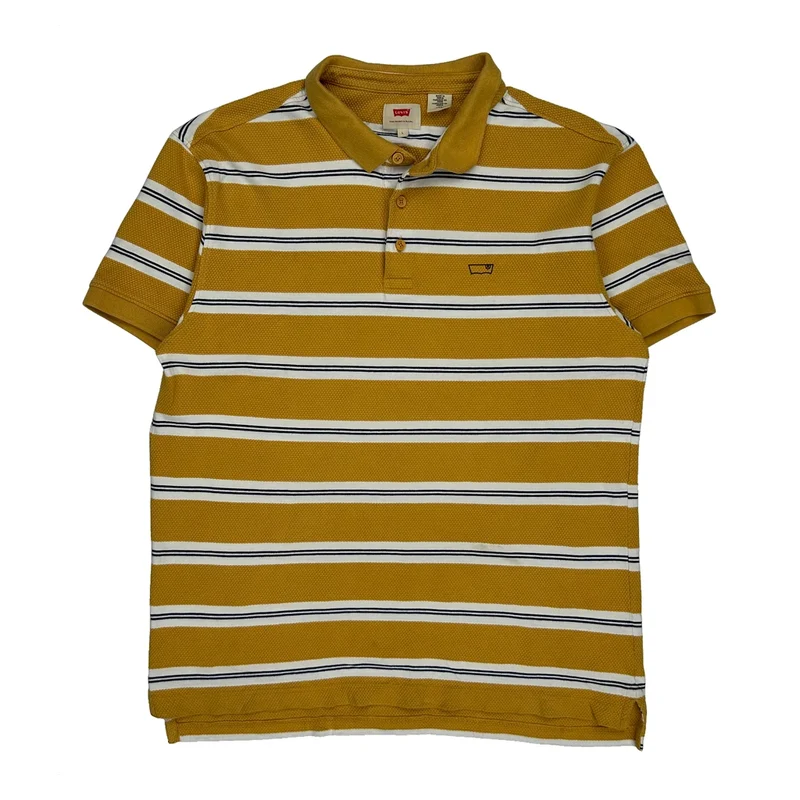Levis Striped Polo Shirt - Large Yellow Cotton