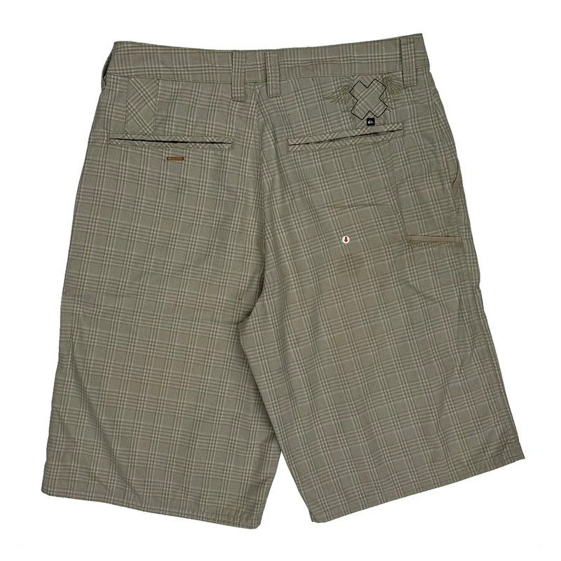 Quiksilver Checked Shorts - 32W 11L Beige Polyester