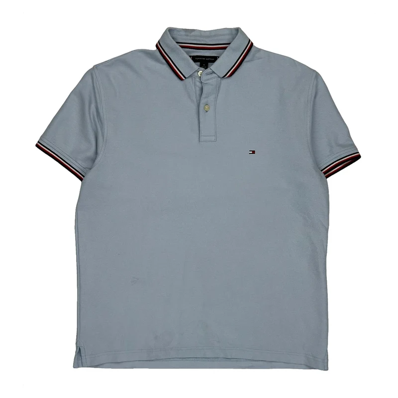 Tommy Hilfiger Striped Polo Shirt - Medium Blue Cotton