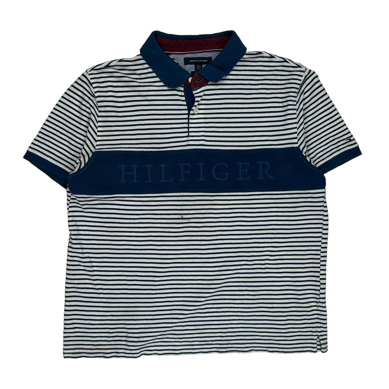Tommy Hilfiger Striped Polo Shirt - XL White Cotton