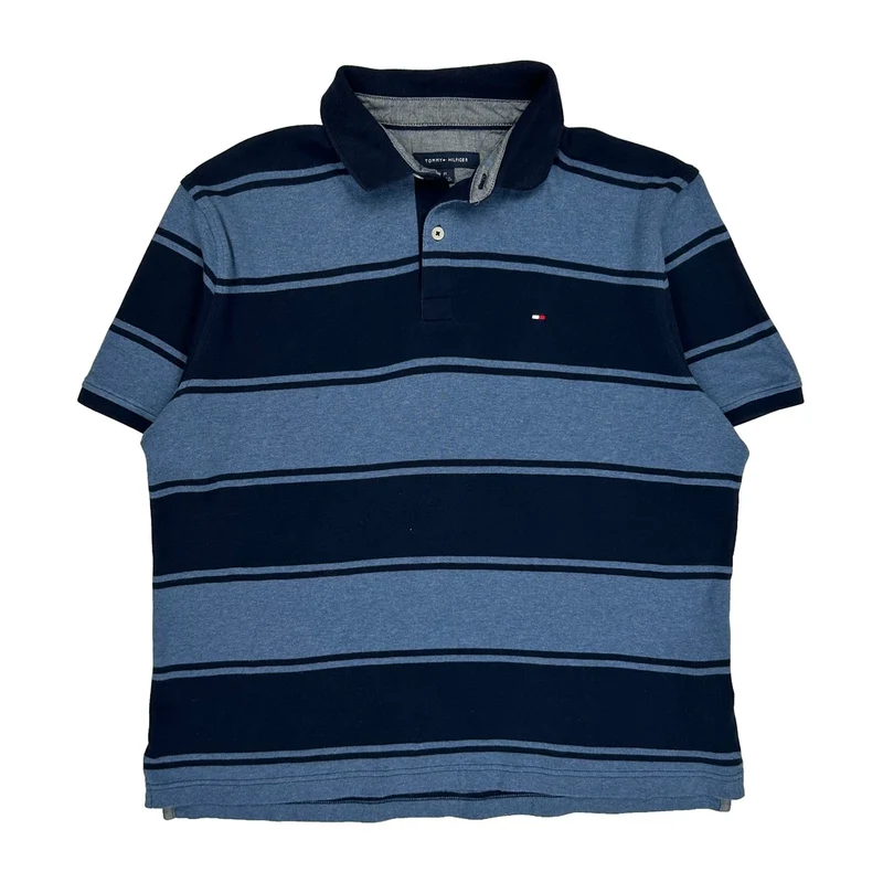 Tommy Hilfiger Striped Polo Shirt - Medium Blue Cotton
