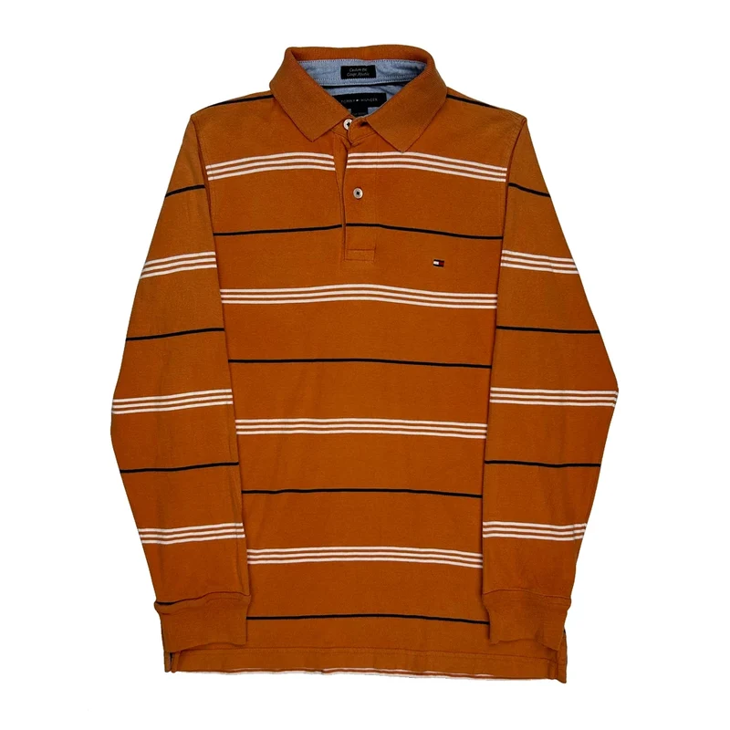 Tommy Hilfiger Striped Polo Shirt - XS Orange Cotton