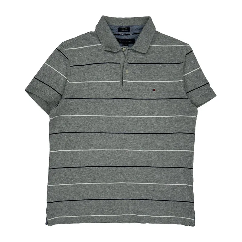 Tommy Hilfiger Striped Polo Shirt - Small Grey Cotton