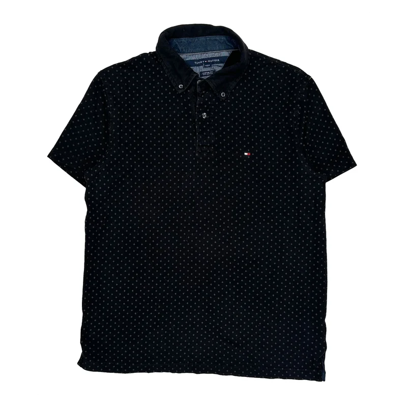 Tommy Hilfiger Polka Dot Polo Shirt - Large Black Cotton