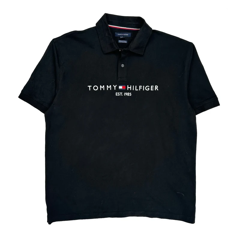 Tommy Hilfiger Spellout Polo Shirt - 2XL Black Cotton