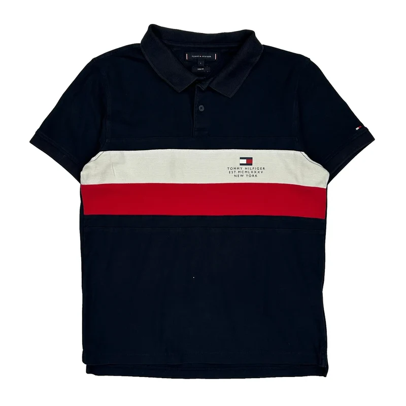 Tommy Hilfiger Slim Fit Polo Shirt - Large Navy Cotton
