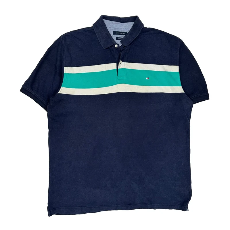 Tommy Hilfiger Striped Polo Shirt - XL Navy Cotton