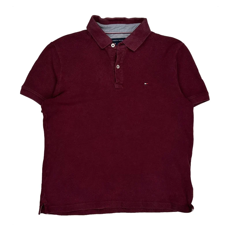 Tommy Hilfiger Polo Shirt - Medium Burgundy Cotton