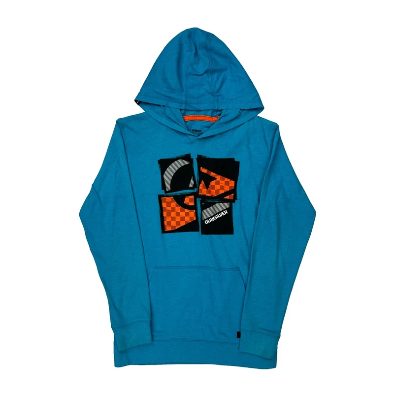 Age 10-12 Quiksilver Graphic Hoodie - Medium Blue Cotton Blend