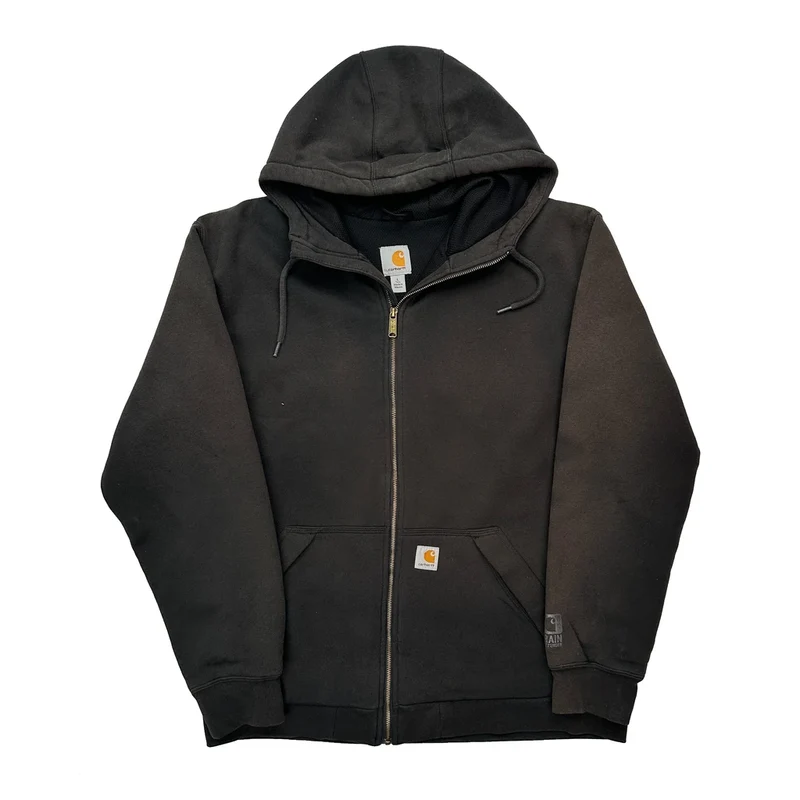 Thermal Lined Carhartt Full Zip Hoodie - Large Black Cotton