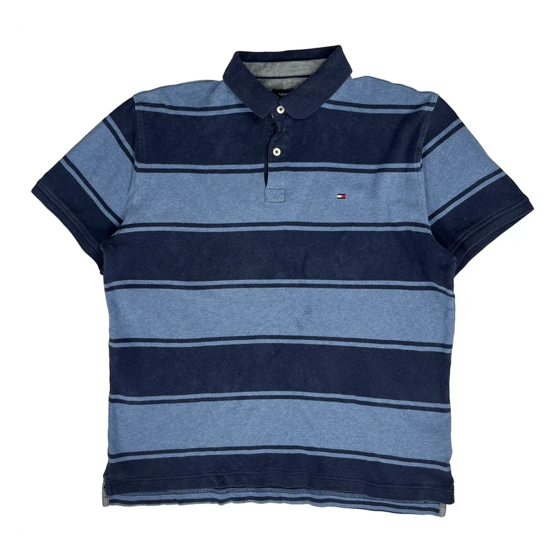 Tommy Hilfiger Striped Polo Shirt - Medium Blue Cotton