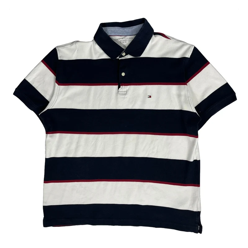 Tommy Hilfiger Striped Polo Shirt - XL Navy Cotton