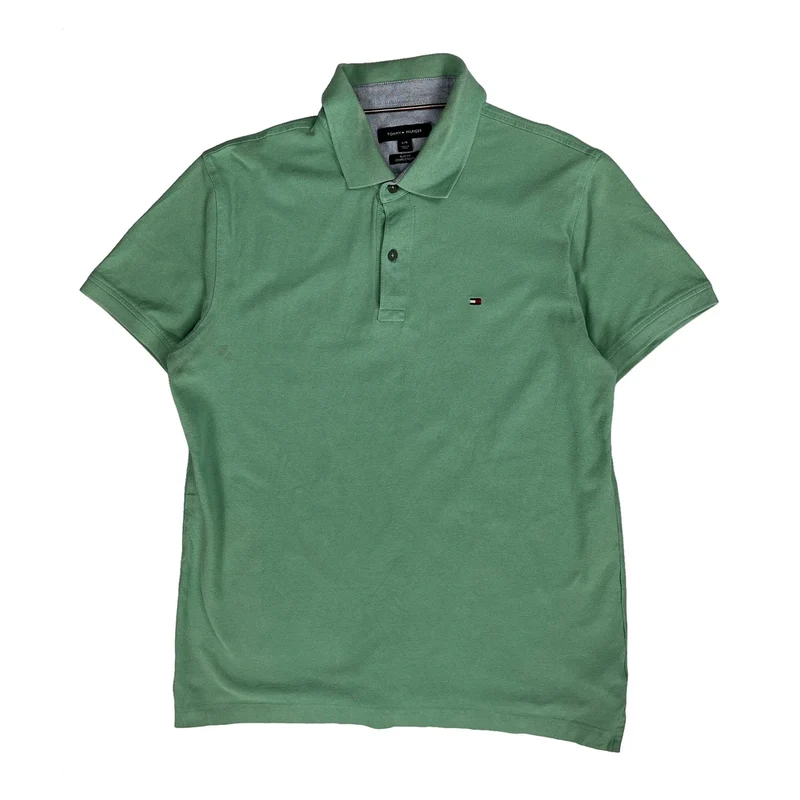 Tommy Hilfiger Slim Fit Polo Shirt - Large Green Cotton