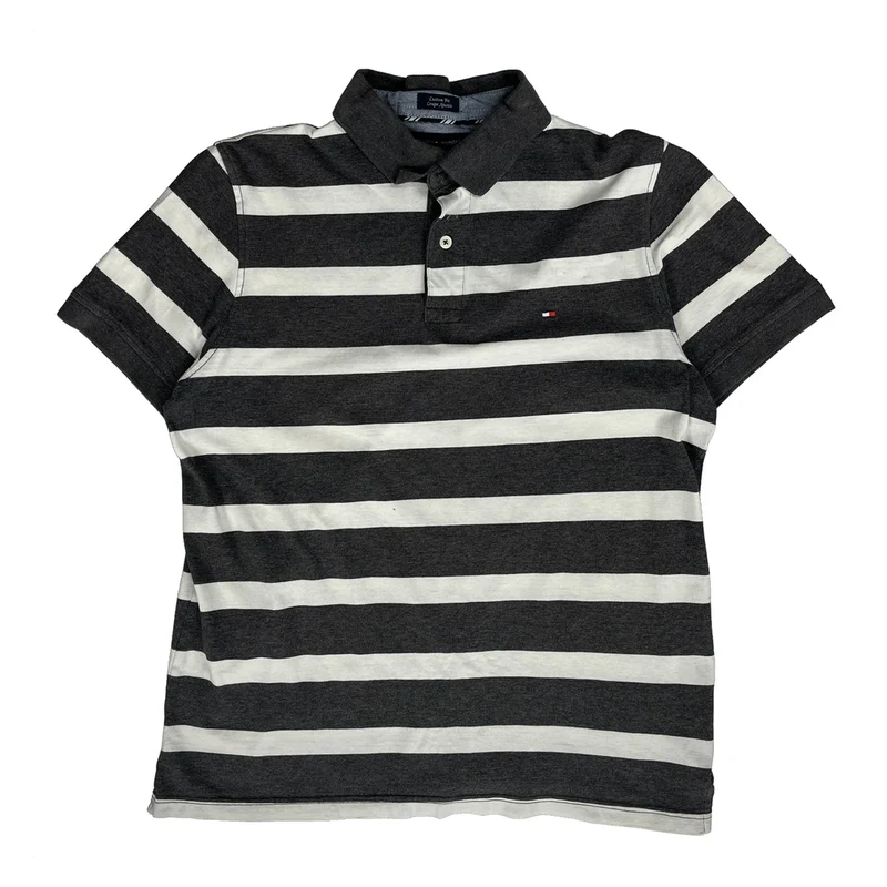 Tommy Hilfiger Striped Polo Shirt - Medium Black & White Cotton