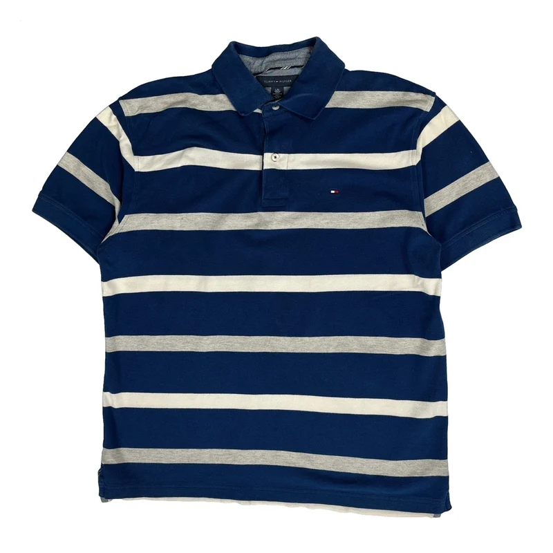 Tommy Hilfiger Striped Polo Shirt - Large Blue Cotton