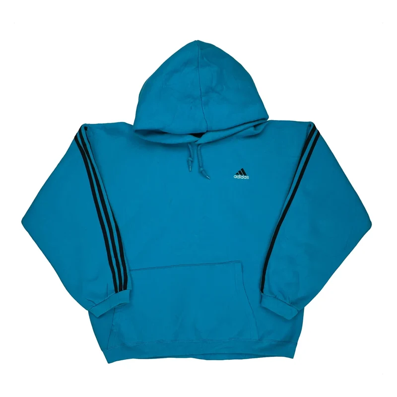 Made In USA Adidas Hoodie - Large Blue Cotton Blend