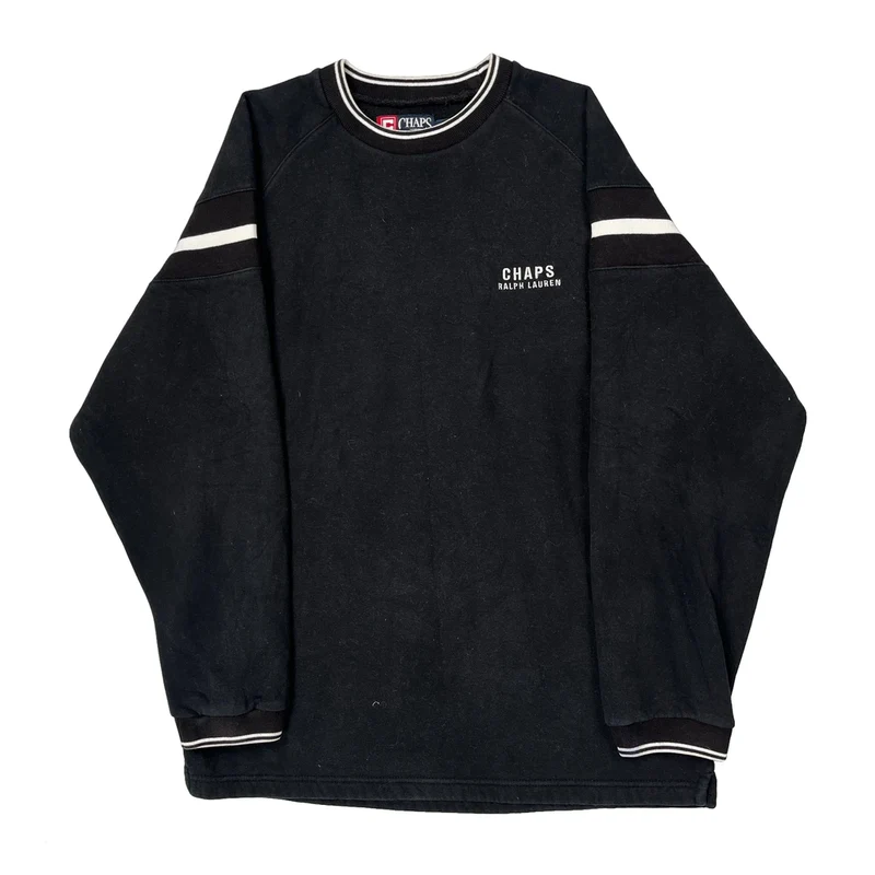 Chaps Ralph Lauren Striped Sweatshirt - Small Black Cotton