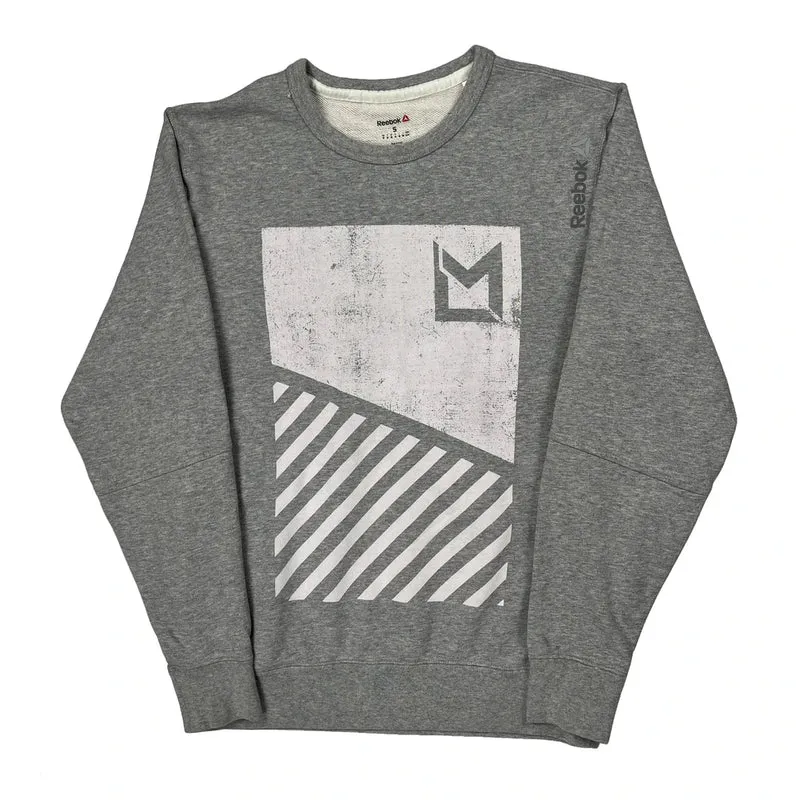 Reebok Graphic Sweatshirt - Small Grey Cotton Blend
