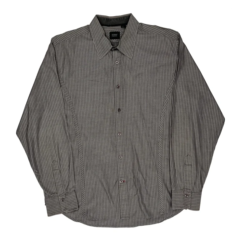 90S Guess Pinstripe Shirt - XL Grey Cotton