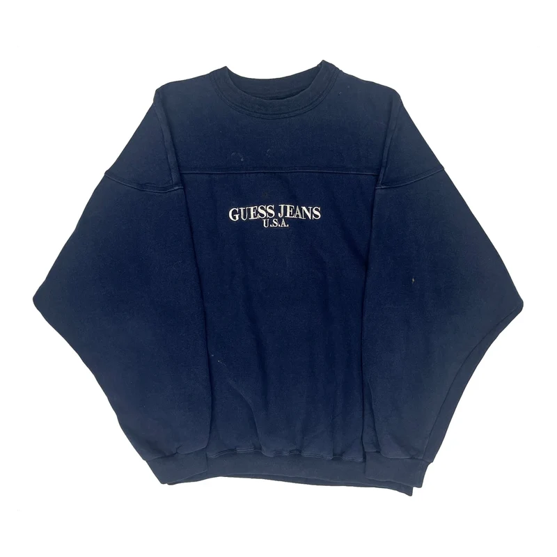 90S Guess Spellout Sweatshirt - Medium Blue Cotton