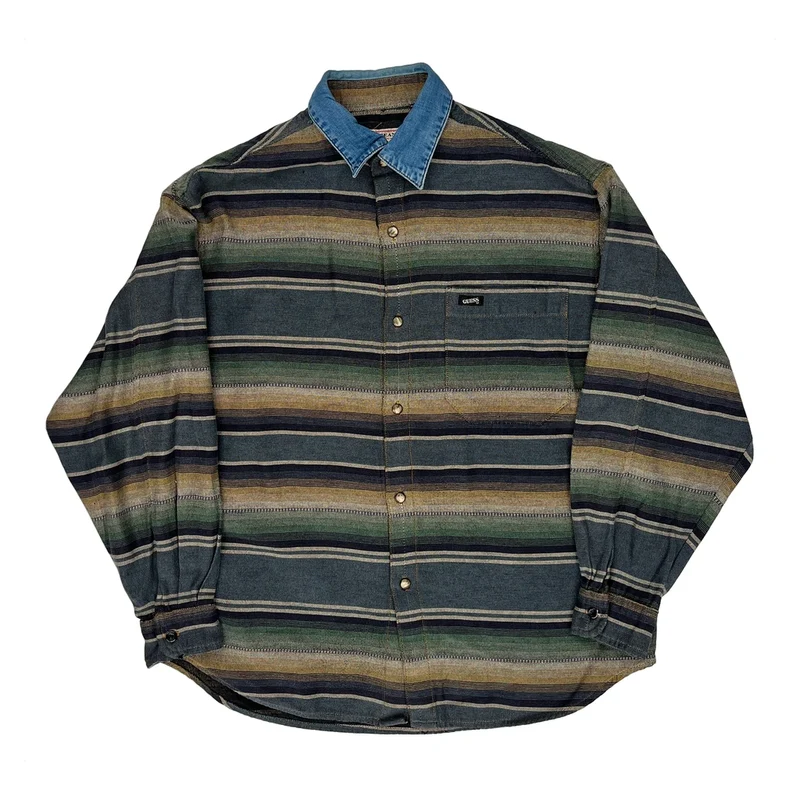 Made In USA Guess Bohemian Striped Shirt - Small Multicoloured Cotton