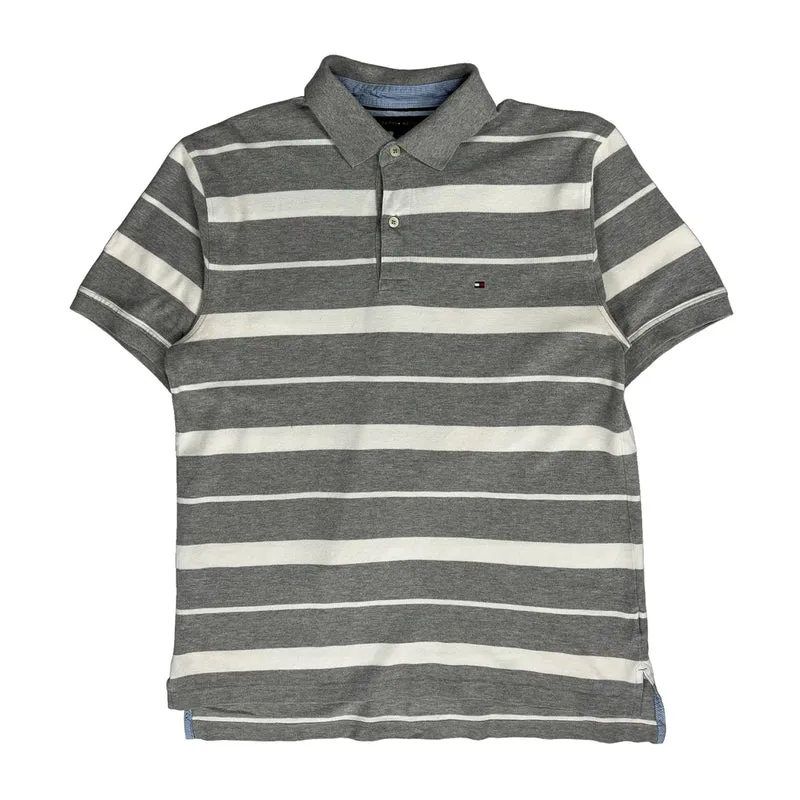 Tommy Hilfiger Striped Polo Shirt - Large Grey Cotton