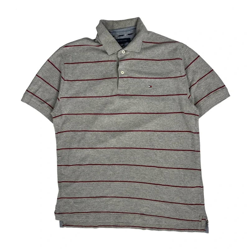 Tommy Hilfiger Striped Polo Shirt - Medium Grey Cotton