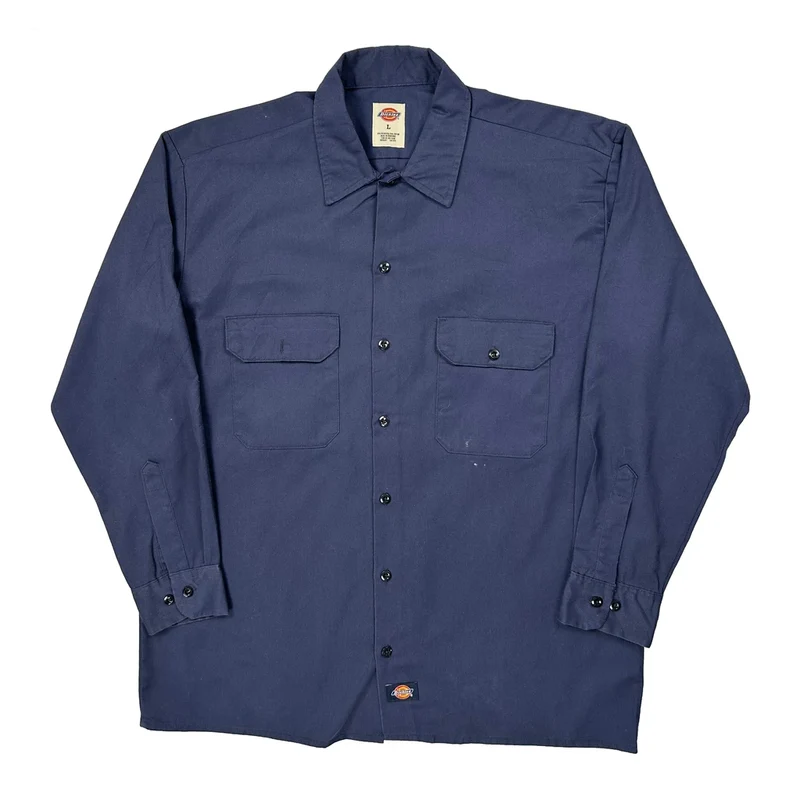 Dickies Shirt - Large Blue Polyester Blend