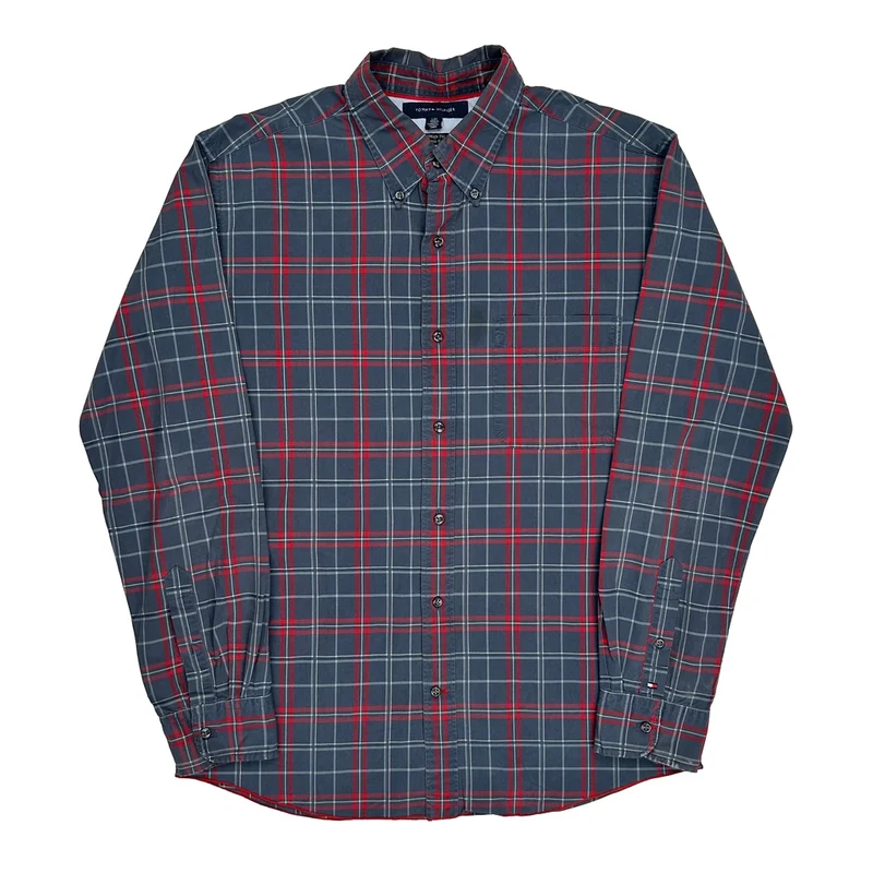 Tommy Hilfiger Checked Shirt - Large Grey Cotton