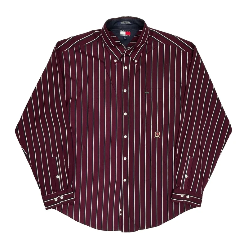 Tommy Hilfiger Striped Shirt - XL Burgundy Cotton