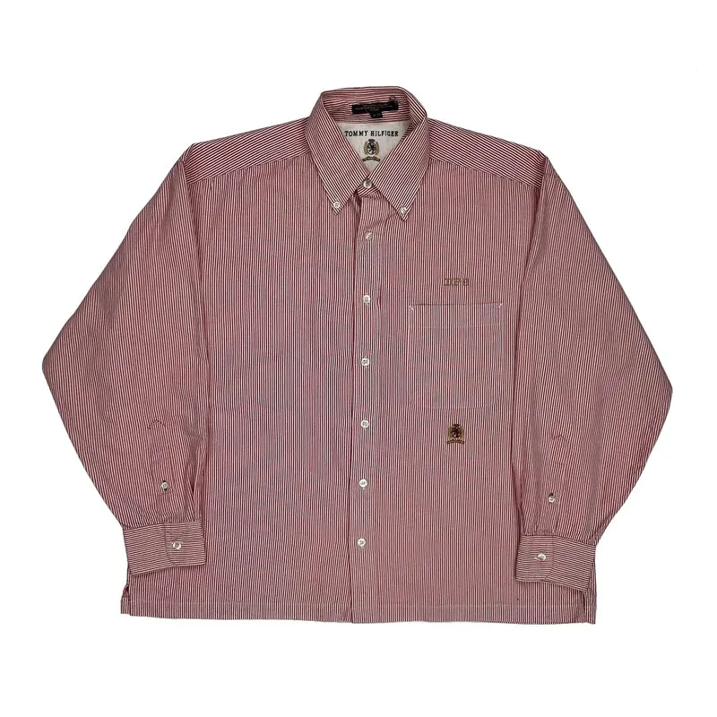 Tommy Hilfiger Striped Shirt - Large Red Cotton
